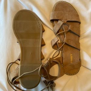 Suede tan tie up gladiator sandals